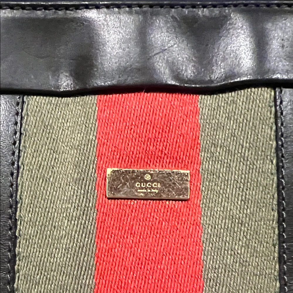 Authentic Vintage Gucci Sherry Line Canvas Tan Tote with Black leather Accents - Picture 2 of 15